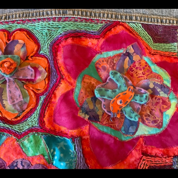 Whimsical HAND DESIGNED LEVI upcycled Jean jacket. Boho unique colorful! - Picture 9 of 11